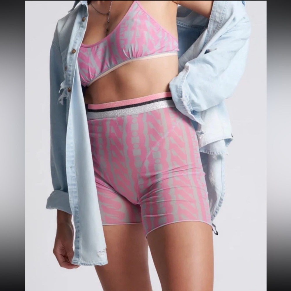 NWT One Teaspoon On Repeat Mesh Biker Shorts-Geo Tech Size XS Glitter Pink